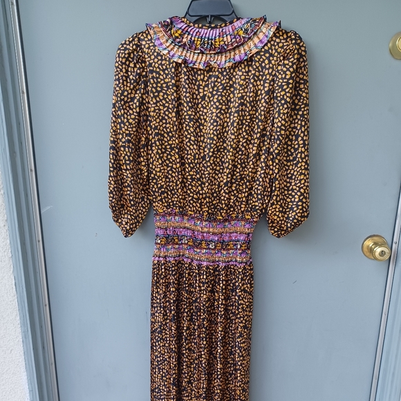 Vintage Susan Freis multi-colored smocked tiered midi dress XL. - Picture 3 of 7